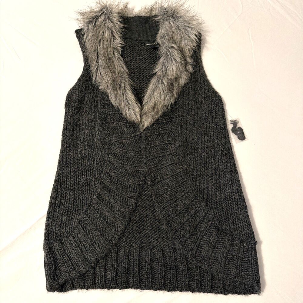 Alpaca Wool Faux Fur Collar Sweater Vest Womens S Mob Wife Western Rodeo Boho - Picture 8 of 10